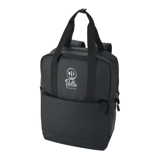 Firmengeschenk Rucksack Resi Plus – schwarz – mit 48h Express-Logodruck, 18L, 100% GRS-recyceltes PU-Leder, nachhaltige Kühltasche