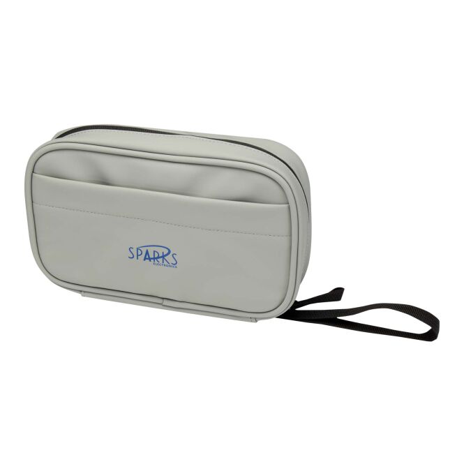 Firmengeschenk Tech-Tasche Resi Plus GRS – grau – mit 48h Express-Logodruck 1L aus recyceltem Material für Organisation von Kabeln