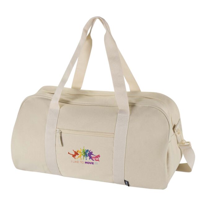 Mitarbeitergeschenk Reisetasche Recanvas – sandstone – mit 48h Express-Logodruck 40L GRS-recyceltes Canvas nachhaltiges Reisegepäck
