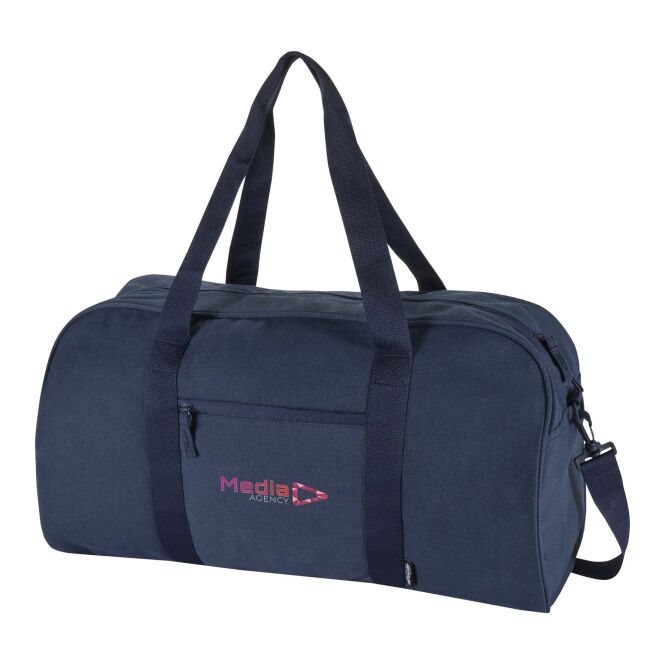 Firmengeschenk Reisetasche Recanvas – navy – mit 48h Express-Logodruck 40L 100% GRS-Canvas wasserabweisend nachhaltige Gepäcklösung