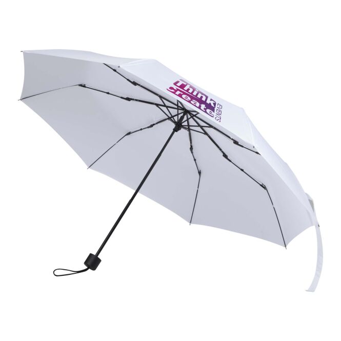 Werbegeschenk Taschenschirm Aaron – weiss – mit 48h Express-Druck, Glasfasergestell, 23 Zoll, ideal als praktisches Messe-Giveaway