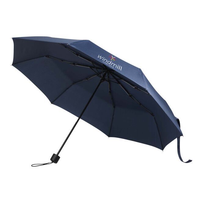 Firmengeschenk Taschenschirm Aaron – navy – mit 48h Express-Druck sturmfest mit Fiberglasgestell Ø 116 cm als praktisches Messe-Giveaway