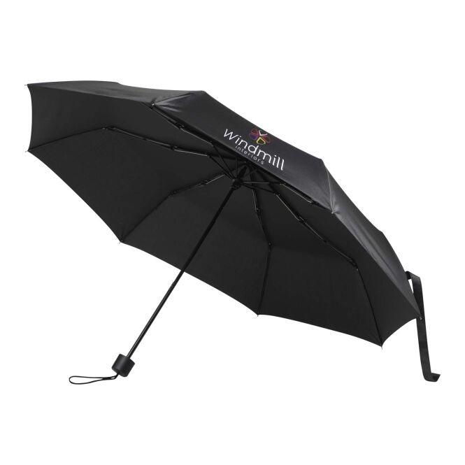 Streuartikel Taschenschirm Aaron – schwarz – mit 48h Express-Druck sturmfest mit Fiberglasgestell Ø 116 cm als Messe-Giveaway