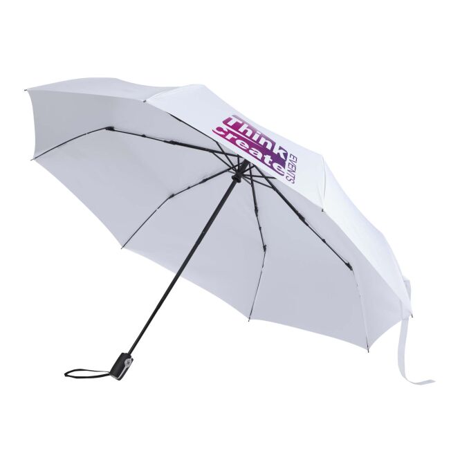 Firmengeschenk Taschenschirm Gale – weiss – mit 48h Express-Druck sturmfest Ø 68cm nachhaltiger Öko-Regenschirm für Messen
