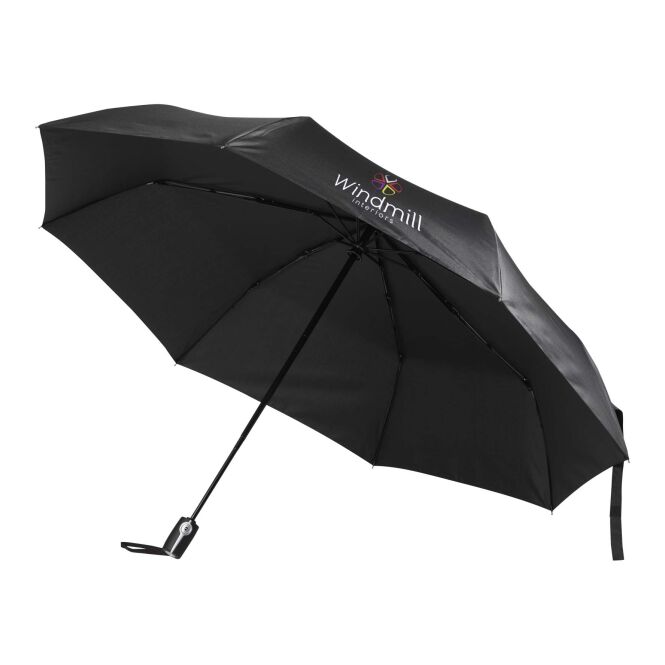 Firmengeschenk Taschenschirm Gale – schwarz – mit 48h Express-Druck sturmfest mit Windproof-System Ø 27" als Messe-Giveaway