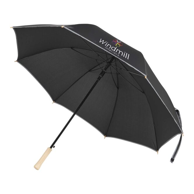 Firmengeschenk Automatikschirm Norman 30" – schwarz – mit 48h Express-Druck sturmfest mit Windproof-System Ø 152 cm für Golf-Events