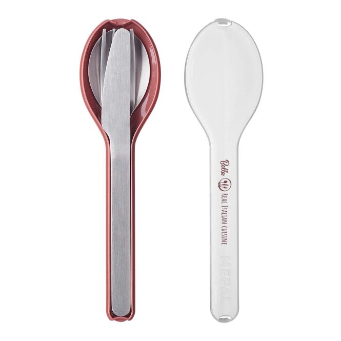 Mitarbeitergeschenk Besteckset Mepal Ellipse – rosa – mit 48h Express-Druck, Edelstahl, spülmaschinenfestes Essbesteck für Firmenevents