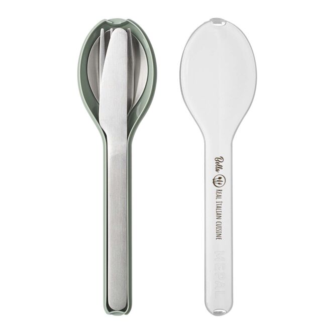 Mitarbeitergeschenk Besteckset Mepal Ellipse – salbei – mit 48h Express-Druck Edelstahl-Set hochwertiges Reisebesteck