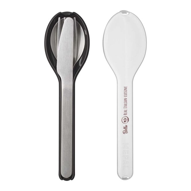 Mitarbeitergeschenk Besteckset Mepal Ellipse – schwarz – mit 48h Express-Druck – Edelstahl-Set für den Firmenauftritt