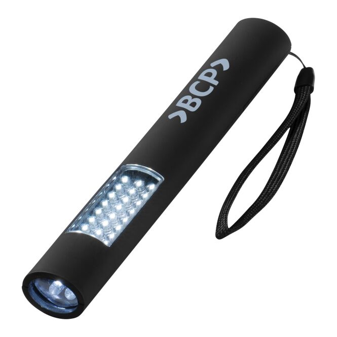 Mitarbeitergeschenk Taschenlampe Magnet 28 LEDs – schwarz – mit 48h Express-Druck 20x2,2x2,1cm kompakter Lichtspender