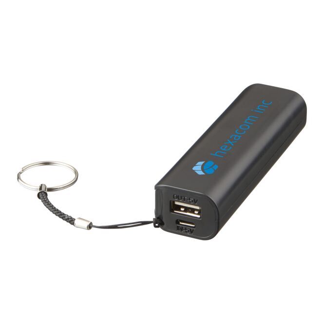 Kundengeschenk Powerbank Span 1200 mAh – schwarz – mit Logo bedruckt 48h Express-Druck 1200 mAh 5V/1A für den Büroalltag