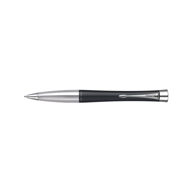 Kundengeschenk Parker Urban – schwarz – mit Gravur Druckkugelschreiber blau schreibend für den Büroalltag