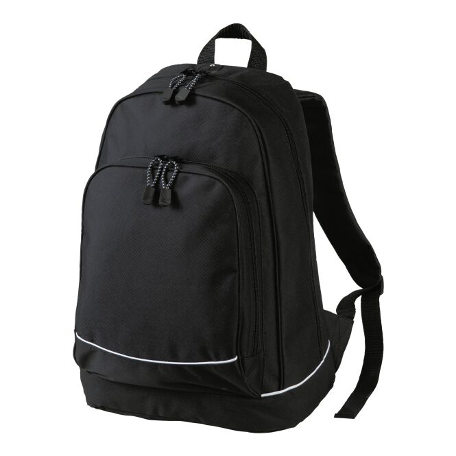 Mitarbeitergeschenk Daypack HALFAR® CITY – schwarz – mit Logodruck gepolsterte Schultergurte kompakter Rucksack für Messen