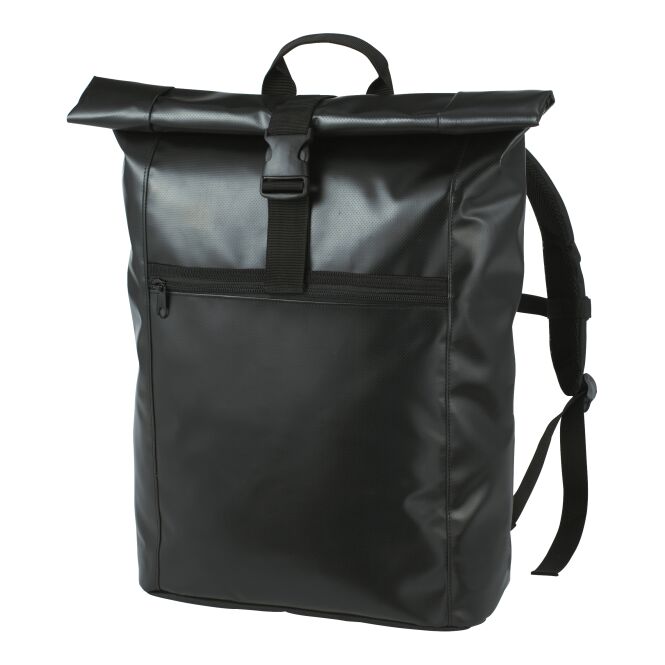 Mitarbeitergeschenk Rucksack Halfar KURIER ECO – schwarz – mit Logodruck, aus LKW-Plane, perfekt für den Firmenauftritt