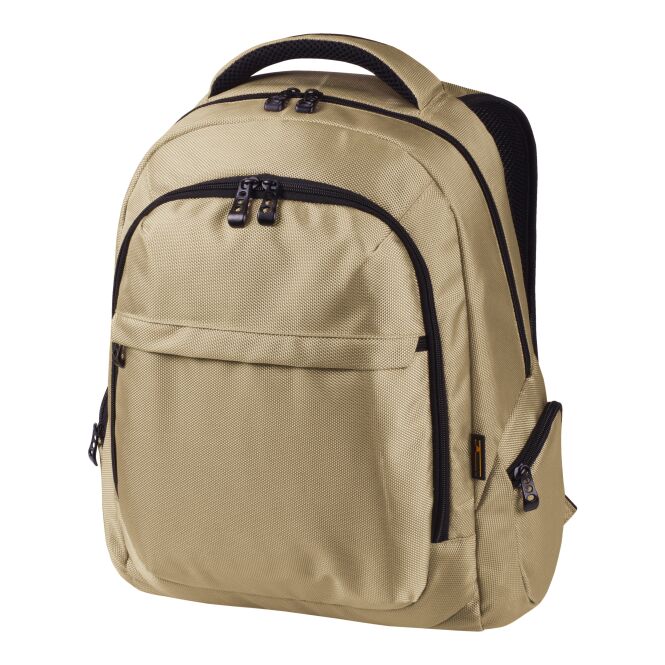 Mitarbeitergeschenk Rucksack HALFAR® MISSION – beige – mit Logodruck gepolstertes Fach für Business-Ausstattung perfekt für den einheitlichen Firmenauftritt