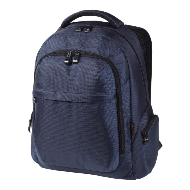 Mitarbeitergeschenk Rucksack HALFAR MISSION – marineblau – mit Logodruck, gepolstertes Notebookfach, perfekt für Firmenauftritt