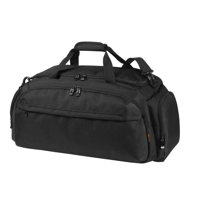 Mitarbeitergeschenk Sporttasche HALFAR MISSION – schwarz – mit Logodruck geräumige Reisetasche für den Firmenauftritt