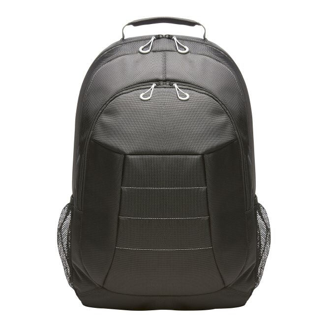 Firmengeschenk Rucksack HALFAR IMPULSE – schwarz – mit Logo bedruckt, gepolstertes Fach, robuster Business-Begleiter
