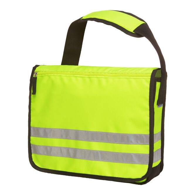 Mitarbeitergeschenk Umhängetasche HALFAR REFLEX – neongelb – mit Logodruck, 3M Scotchlite Reflexstreifen, Schultergurt, Messenger Bag für Messen