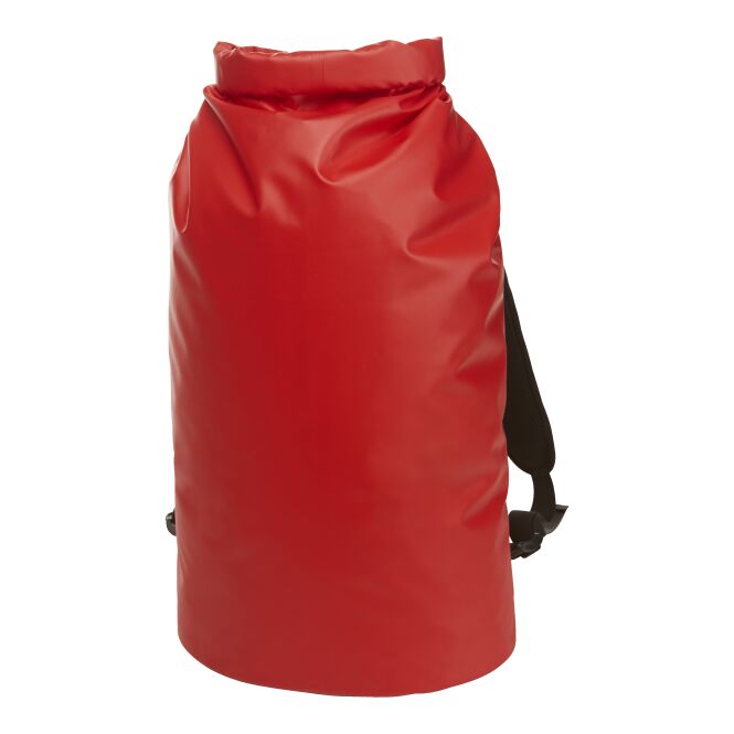 Firmengeschenk Rucksack HALFAR® SPLASH – rot – mit Logodruck, geräumiges Hauptfach mit Rollverschluss für Messen & Events