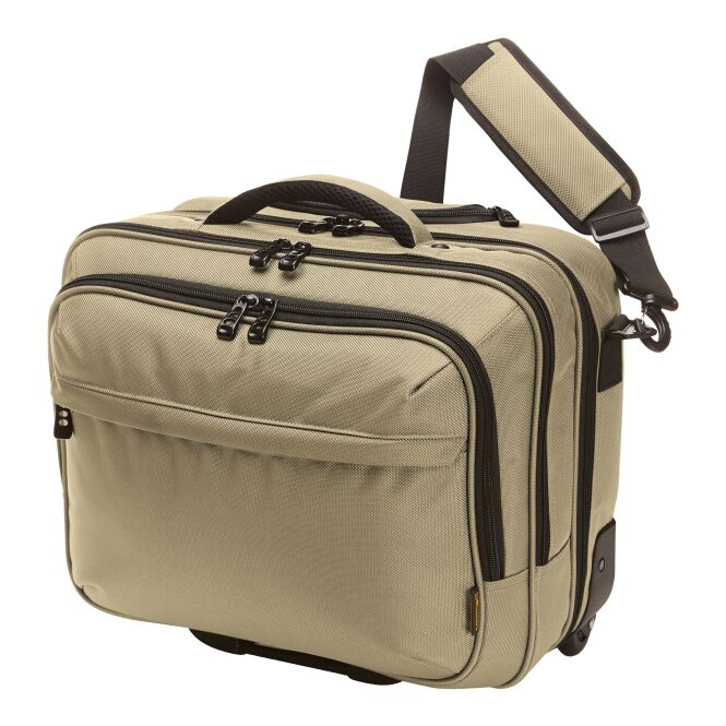 Firmengeschenk Business-Trolley HALFAR MISSION – beige – mit Logodruck, gepolstert, mit Laptopfach für den Firmenauftritt