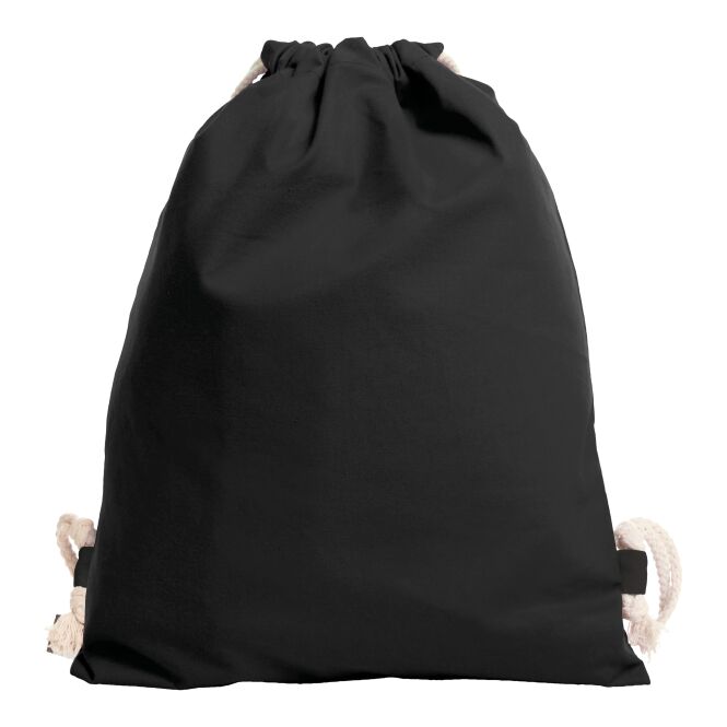 Mitarbeitergeschenk Zugbeutel Halfar EARTH – schwarz – mit Logodruck leichter Baumwollrucksack für Messen & Events