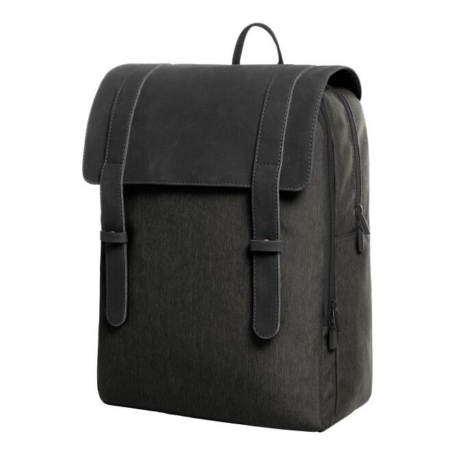 Firmengeschenk Rucksack HALFAR URBAN – schwarz – mit Logodruck gepolstertes Notebookfach idealer Business-Begleiter