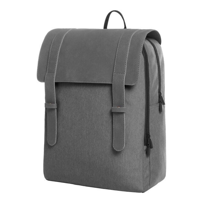 Mitarbeitergeschenk Rucksack HALFAR URBAN – grau – mit Logodruck gepolstertes Notebookfach, perfekt für Firmenauftritt