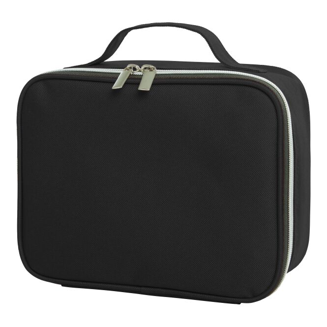 Mitarbeitergeschenk Reißverschlusstasche HALFAR SWITCH – schwarz – mit Logodruck, Hauptfach mit Handschlaufe, ideale Accessoiretasche für Messen & Events