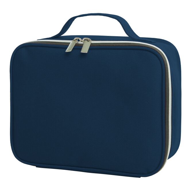 Firmengeschenk Reissverschluss-Tasche HALFAR® SWITCH – marineblau – mit Logodruck, Hauptfach mit Handschlaufe, ideale Kosmetiktasche