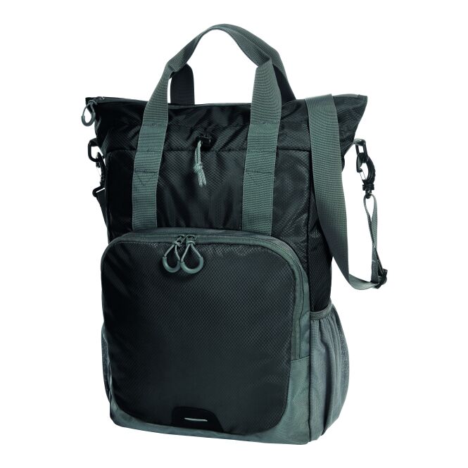 Mitarbeitergeschenk Multibag Halfar STEP – schwarz – mit Logodruck, Rucksackfunktion und Reflektoren, idealer Shopper für Messen