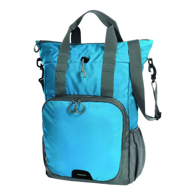 Mitarbeitergeschenk Shopper HALFAR® Multibag STEP – neonblau – mit Logodruck praktischer Rucksack mit Reflektor für Messen