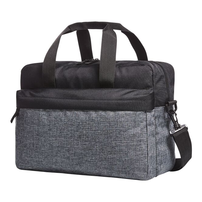Firmengeschenk Umhängetasche HALFAR ELEGANCE – schwarz-grau – mit Logodruck für A4-Ordner, geräumig, perfekt für Firmenauftritte