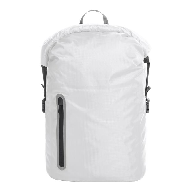 Mitarbeitergeschenk Rucksack HALFAR® BREEZE – weiss – mit Logodruck, wasserabweisend mit Wickelverschluss für Firmenevents