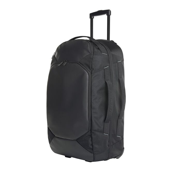 Firmengeschenk Rollreisetasche HALFAR HASHTAG – schwarz – mit Logodruck aufwendige Tasche mit Reflex-Besatz für Geschäftspartner