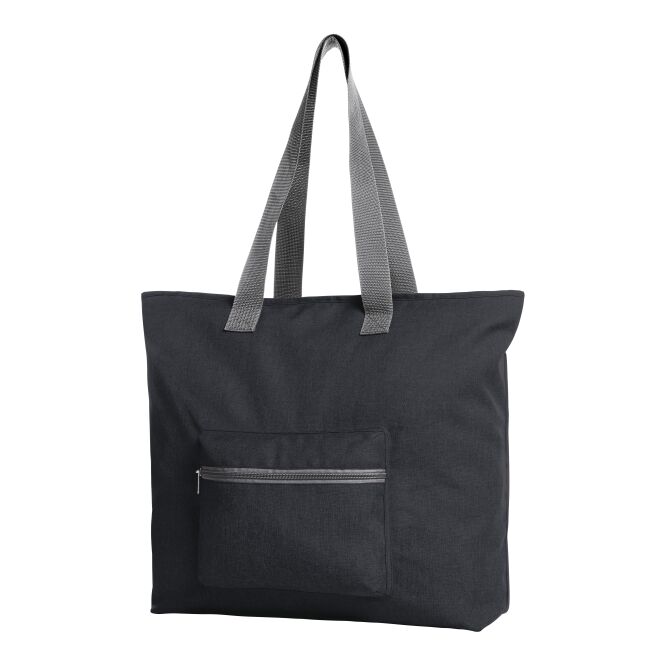 Kundengeschenk Shopper HALFAR SKY – schwarz – mit Logodruck, geräumiges Hauptfach, Reißverschlusstaschen, ideal für Messen