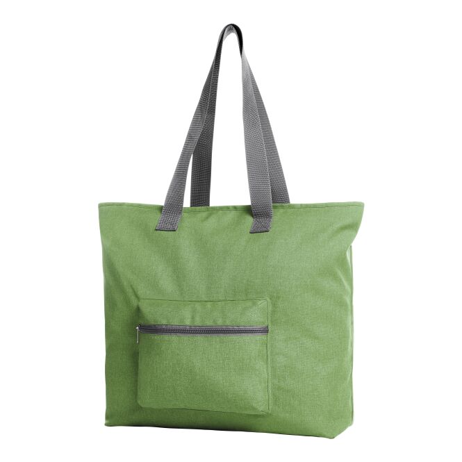 Firmengeschenk Shopper HALFAR® SKY – grün – mit Logodruck, geräumiges Hauptfach, faltbare Tragetasche für Firmenauftritte