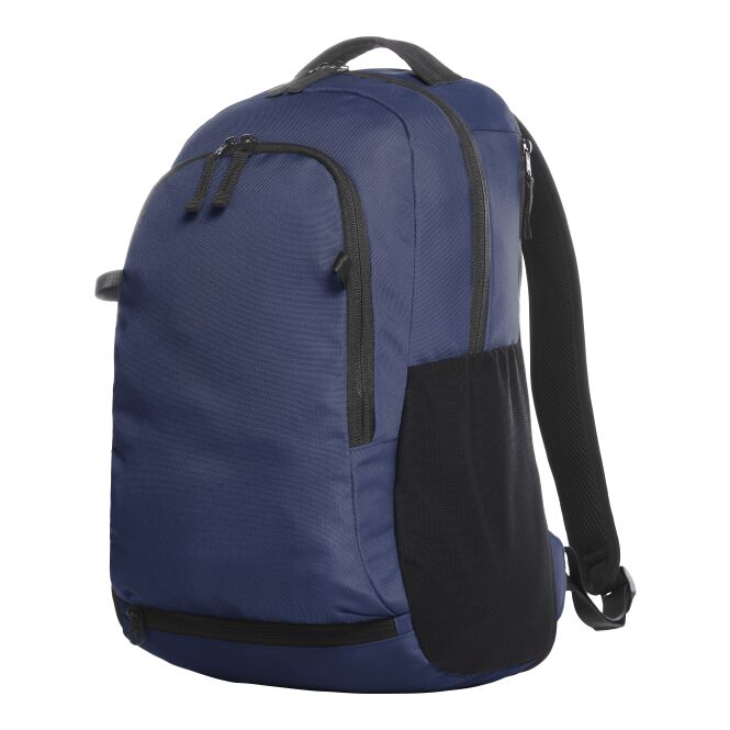 Mitarbeitergeschenk Rucksack HALFAR® TEAM – marineblau – mit Logodruck, großes Hauptfach, Volumenerweiterung, idealer Business-Begleiter