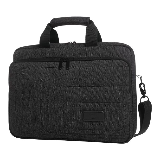 Firmengeschenk Laptoptasche HALFAr FRAME – schwarz-grau – mit Logodruck gepolstert mit Notebookfach für den Firmenauftritt