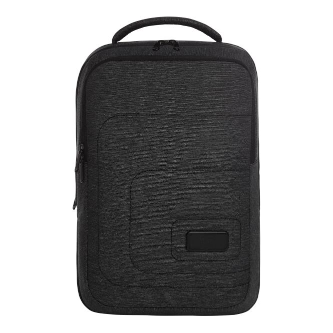 Mitarbeitergeschenk Rucksack HALFAR FRAME – schwarz-grau – mit Logodruck gepolsterter Business-Tasche für DIN A4-Unterlagen