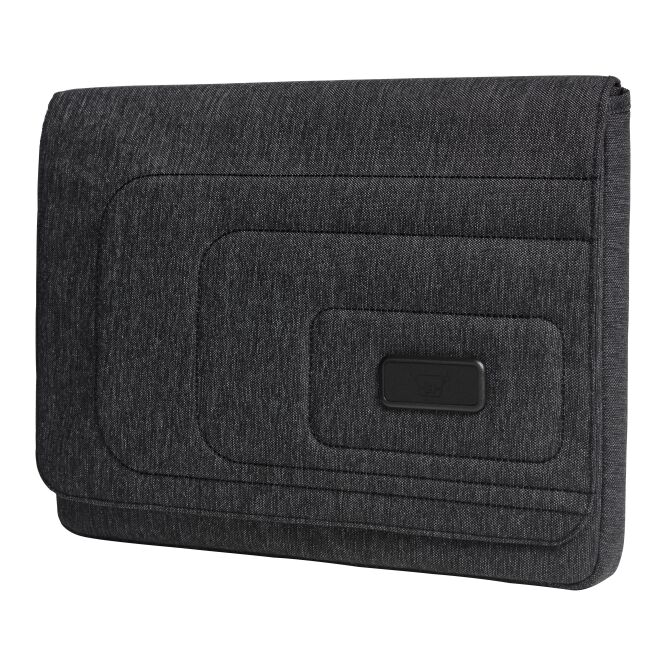 Firmengeschenk Laptophülle HALFAR® FRAME – schwarz-grau – mit Logo bedruckt gepolstert für DIN A4 Notebooktasche für Firmenauftritt