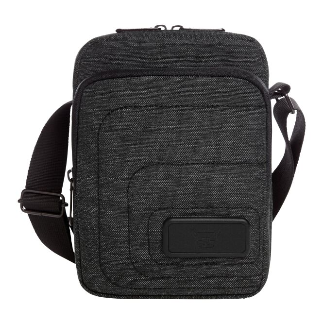 Mitarbeitergeschenk Umhängetasche HALFAR® CrossBag FRAME – schwarz-grau – mit Logodruck gepolstertes Hauptfach für Firmenevents