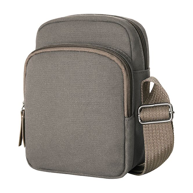 Mitarbeitergeschenk Umhängetasche HALFAR® CrossBag COUNTRY – beige – mit Logodruck, gepolstertes Hauptfach, ideal für Messen & Events