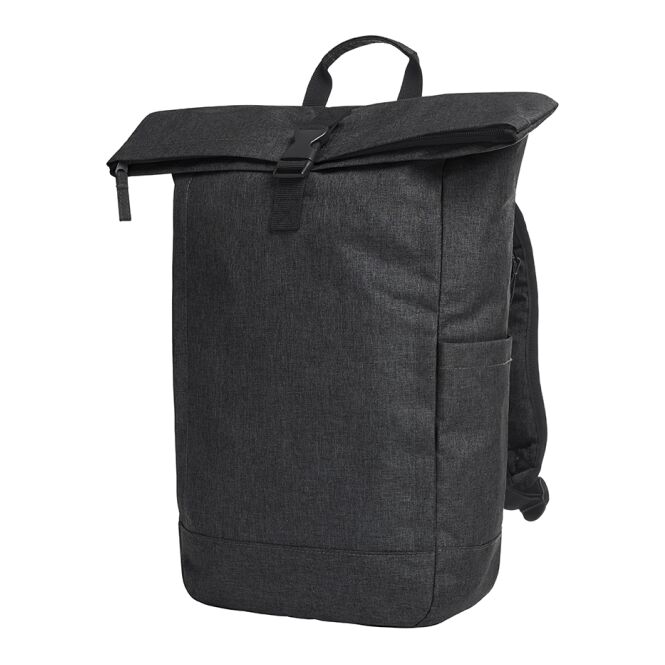 Mitarbeitergeschenk Rucksack HALFAR® CIRCLE – schwarz – mit Logodruck aus rPET-Material, perfekt für den Firmenauftritt