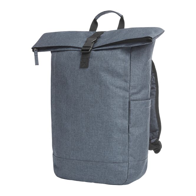 Mitarbeitergeschenk Laptop-Rucksack HALFAR® CIRCLE – blau-grau – mit Logodruck aus rPET mit Organizer-Fächern, robuster Daypack