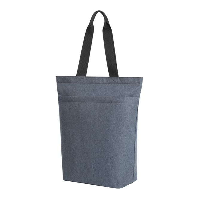 Kundengeschenk Shopper HALFAR® CIRCLE – blau-grau – mit Logodruck, rPET-Material mit Reißverschluss, für Firmenauftritt