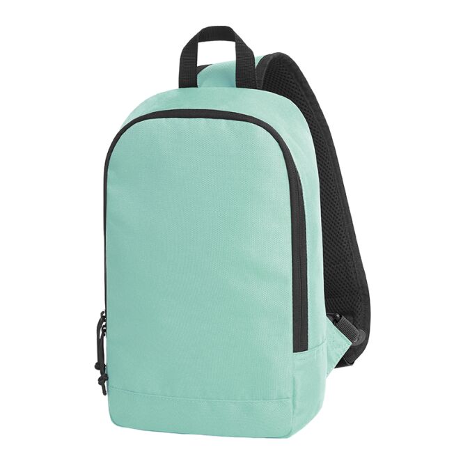 Mitarbeitergeschenk Monostrap HALFAR® TREND – neongrün – mit Logodruck, gepolsterter Schultergurt moderner Rucksack für Messen