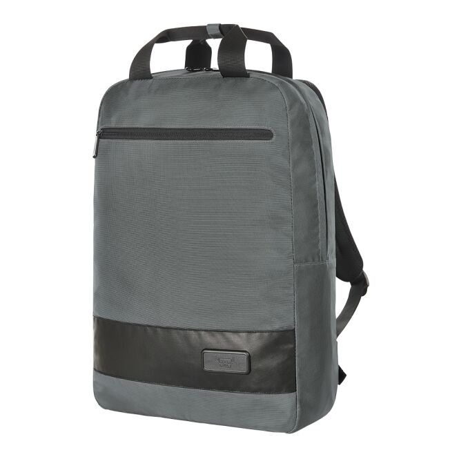 Mitarbeitergeschenk Rucksack HALFAR STAGE – anthrazit – mit Logodruck gepolstertes Notebookfach praktischer Business-Begleiter