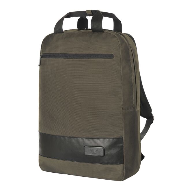 Mitarbeitergeschenk Rucksack HALF AR STAGE – beige – mit Logodruck gepolstertes Notebookfach ideal für den Firmenauftritt