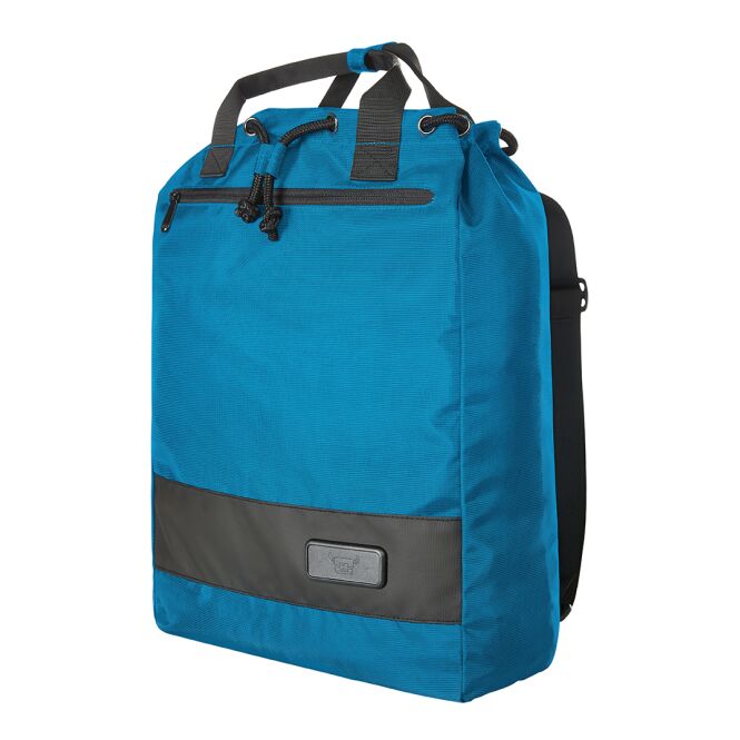 Mitarbeitergeschenk Rucksackshopper HALFAR® STAGE – neonblau – mit Logodruck, Kordelverschluss, Vortasche, perfekt für Firmen